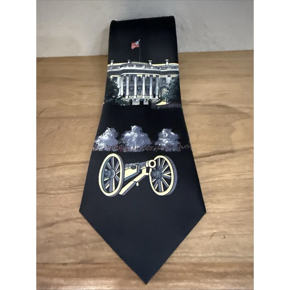 Rene Chagal Mens Neck Tie Vintage White House Canon Washington DC Handmade Black